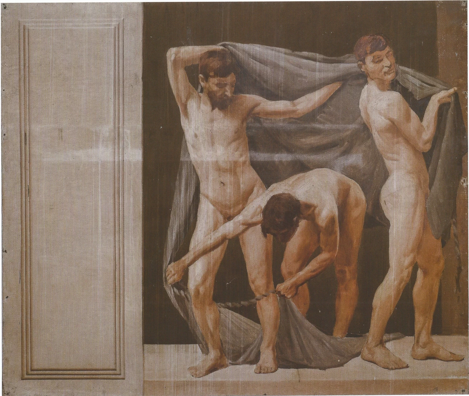 Tre figure nude con vela e rete - Crea